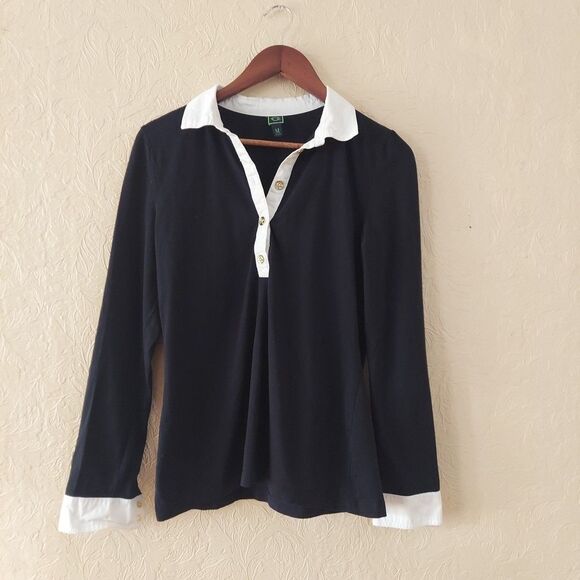 C. Wonder Black Stretch Knit Shirt With Cotton Trim, Collar, Gold Buttons Medium - Picture 1 of 10